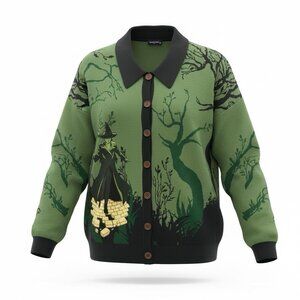 Wicked Elphaba Forest Green Embroidered Knit Sweater Cardigan Womens XS